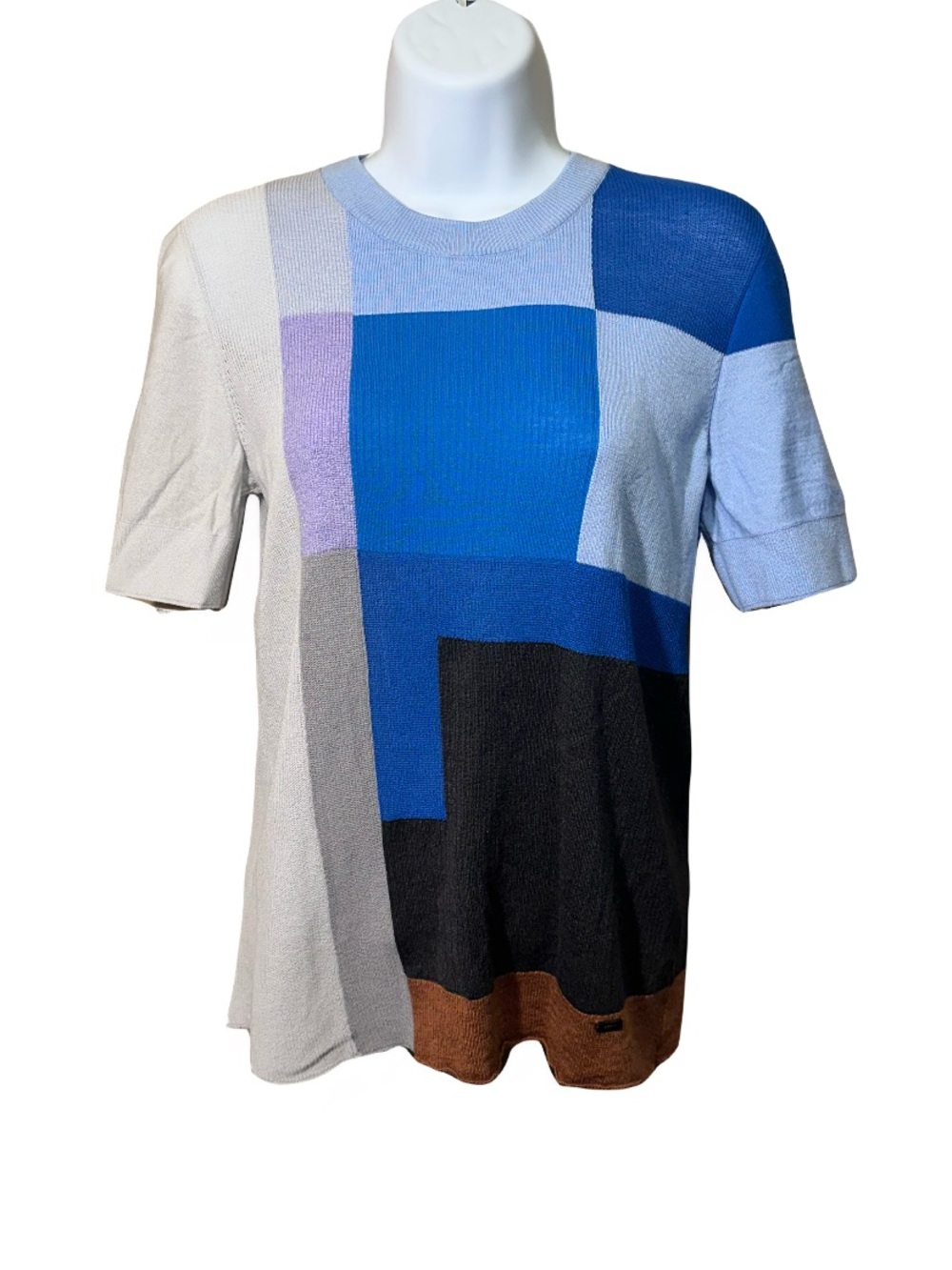 Akris Colorblock Virgin Wool Mulberry Silk Short Sleeve Knit